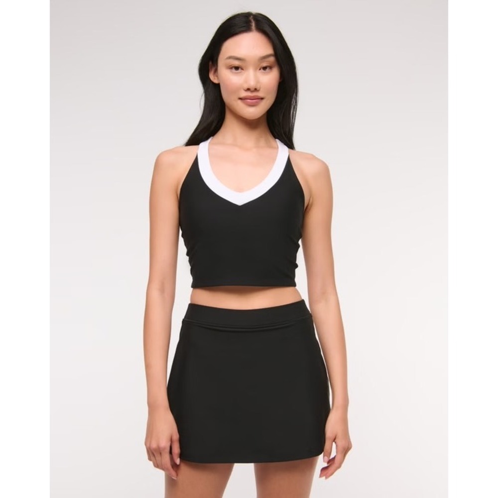 YPB sculptLUX Tank Top Women Large Black White V-Neck Racerback Cropped Active
